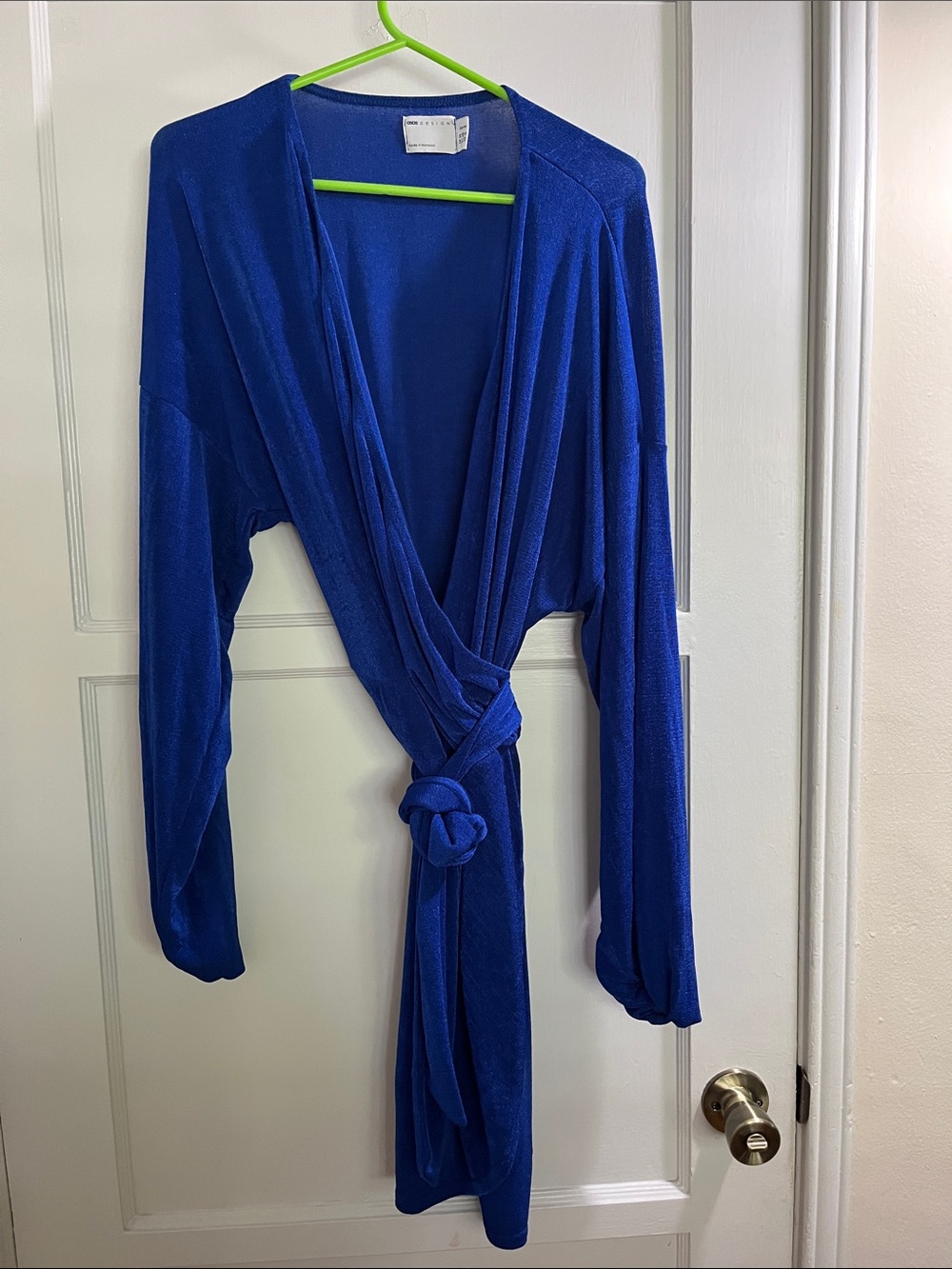 Classic Cobalt Blue Midi Wrap Dress with Waist Tie